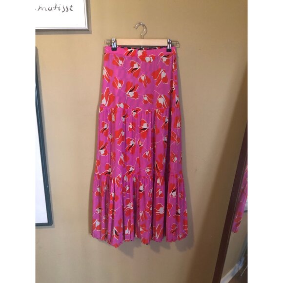 Diane von Furstenberg fully reversible Austria mesh pink tiered midaxi skirt - Picture 5 of 8